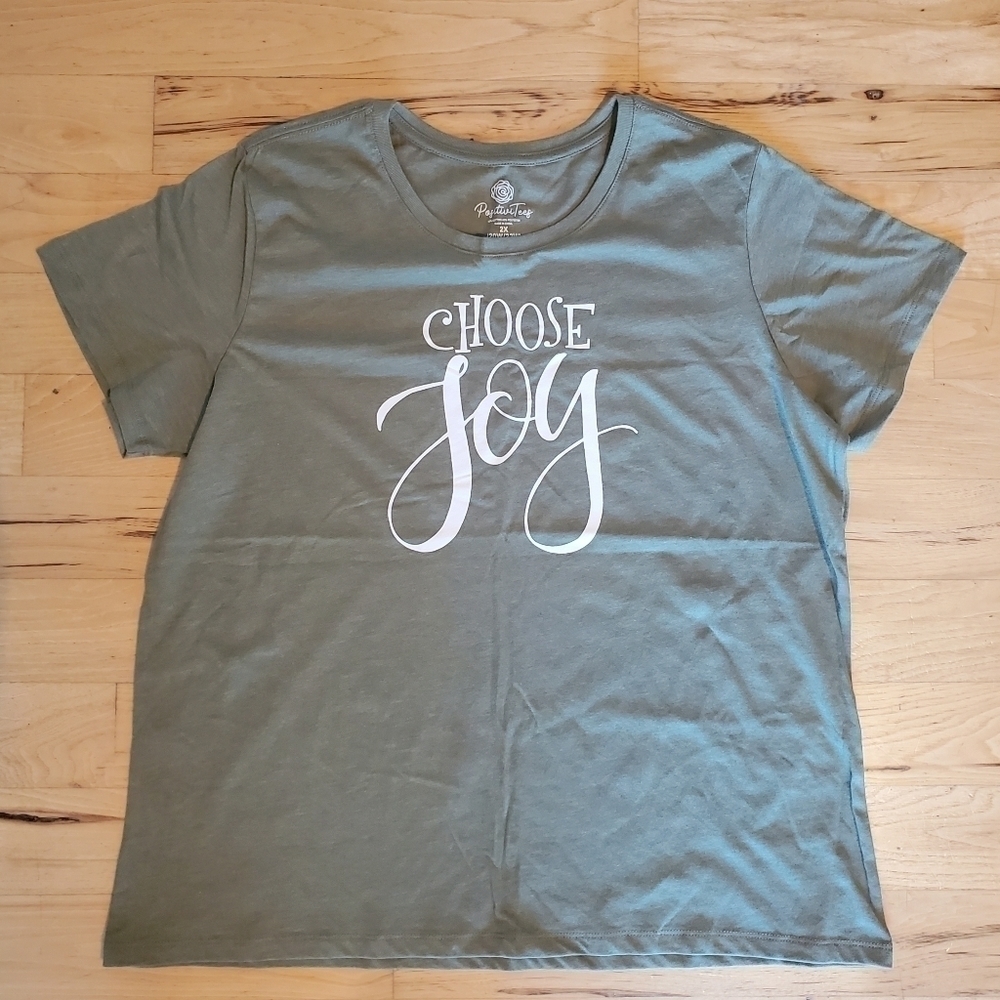 CHOOSE Joy Olive Green Short Sleeve Tee Crew Neck Women's 2X 20W/22W